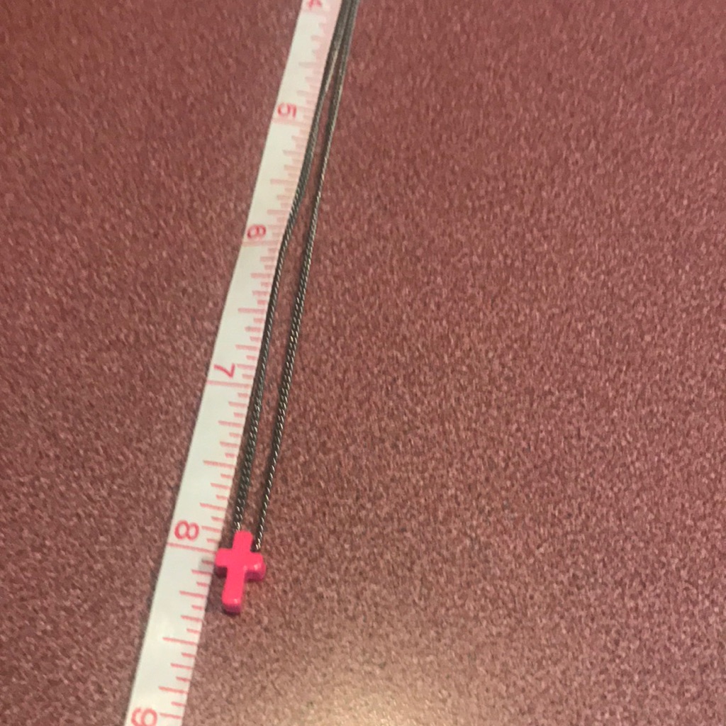 Dainty Silver Toned Chain With A An Adorable Pink Cross